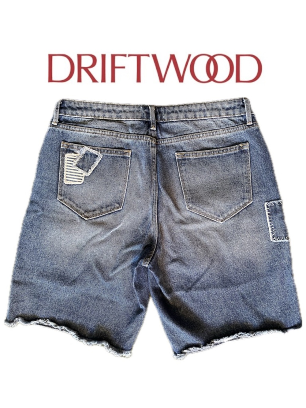 Driftwood Free People Patchwork Distressed Patched Denim Bermuda Shorts Boho 8 - Picture 2 of 8